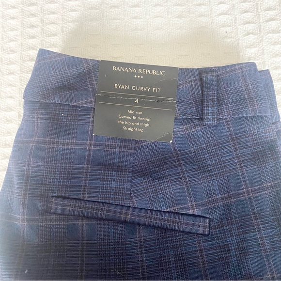 Banana Republic Factory Navy Plaid Ryan Curvy Fit Pants size 4 NWT - Picture 2 of 10